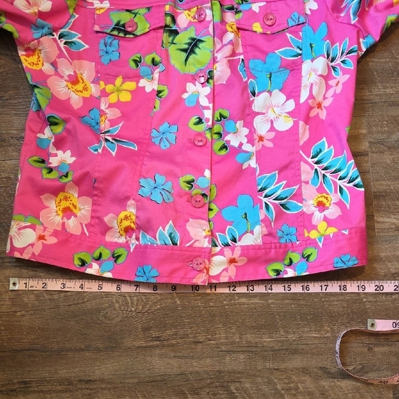 Mirette Pink Jacket With Blue , Green And Yellow Floral Pattern Size Large - Picture 11 of 12